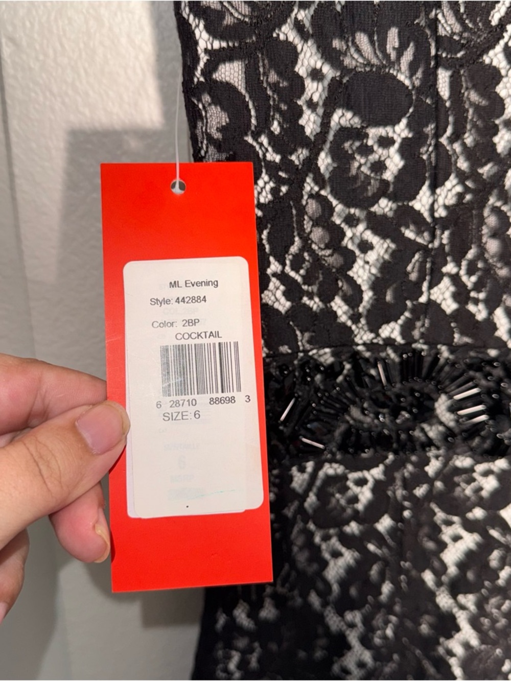 NWT MONIQUE LHUILLIER Black Lace Beaded Waist Bodycon Cocktail Midi Dress 6 - Picture 9 of 11